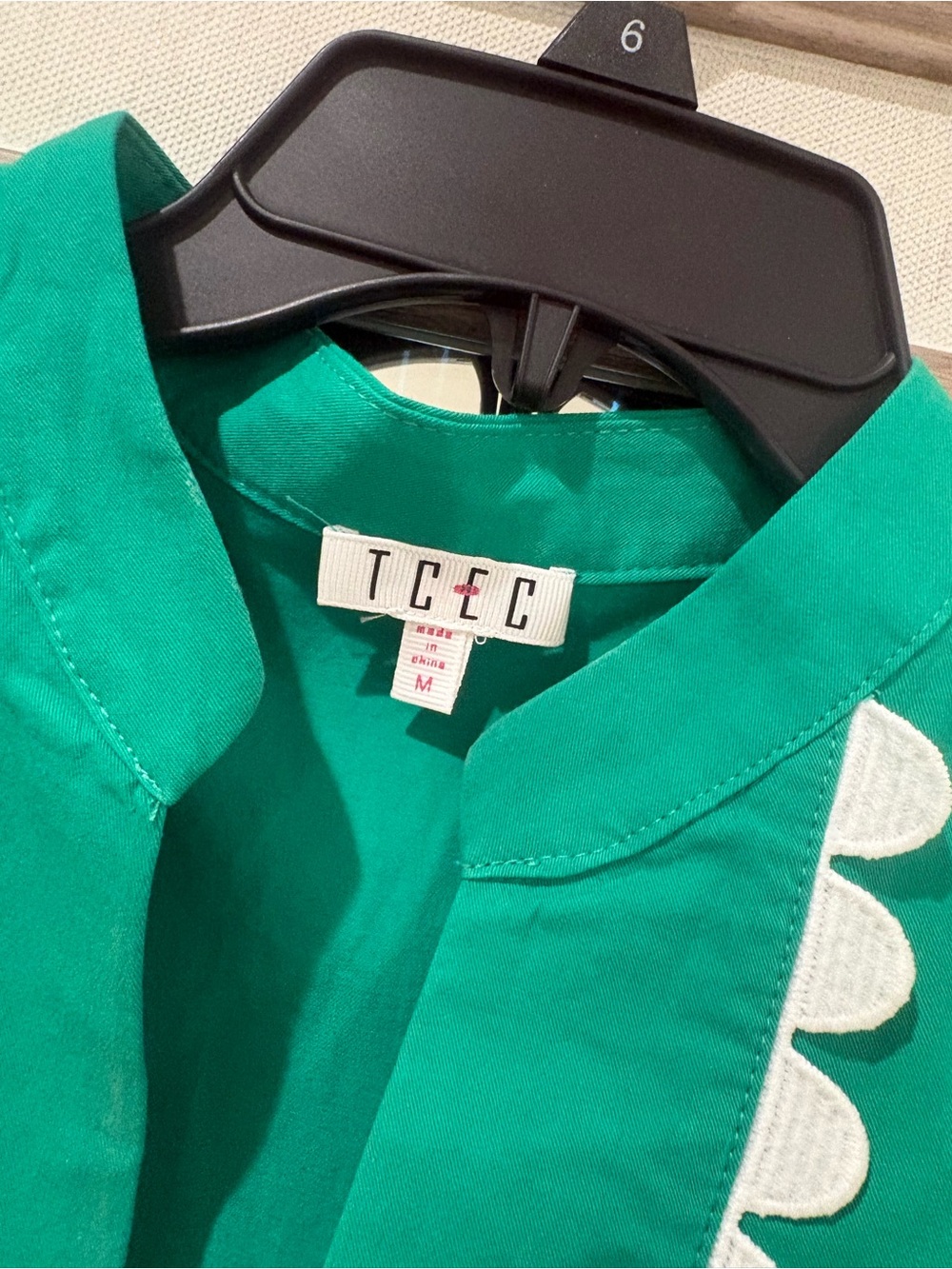 TCEC Emerald Green Peplum Top with White Scallop Trim - Picture 3 of 3